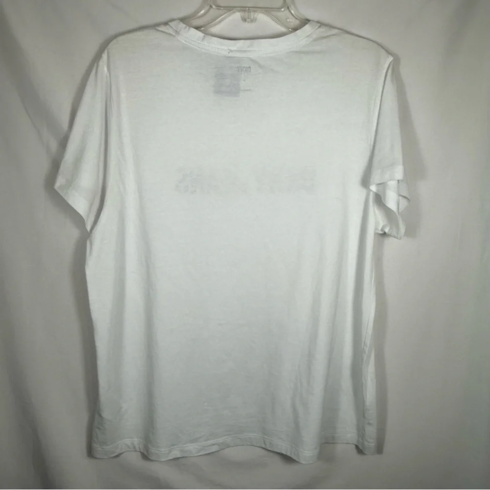 DKNY White Short Sleeve Shirt W/DKNY Logo In Silver Rhinestones, Size Large, NWT - Picture 15 of 16